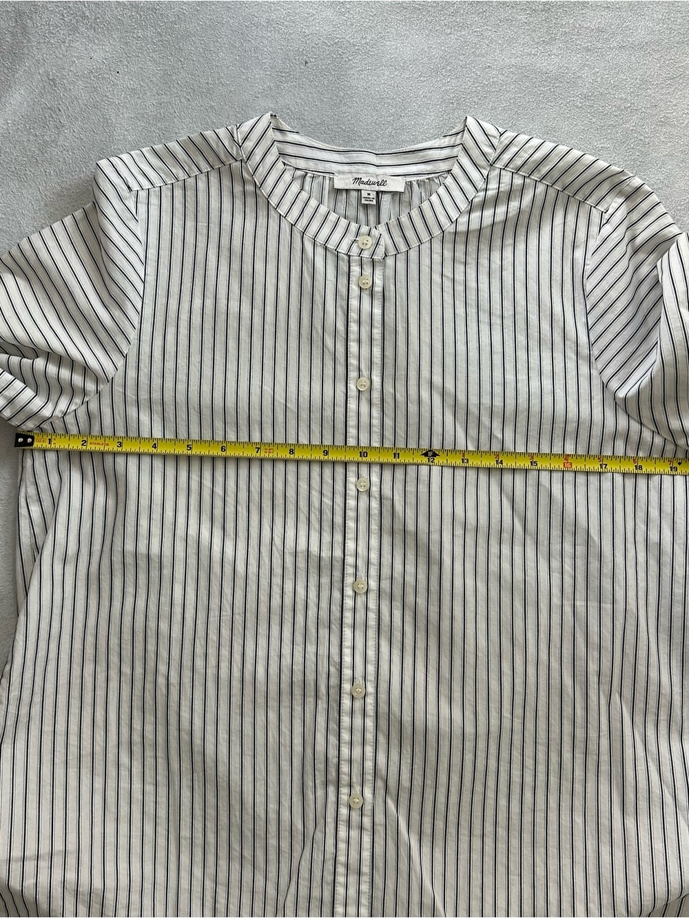 Madewell White Blouse with Navy Embroidered Balloon Sleeves - Picture 9 of 9